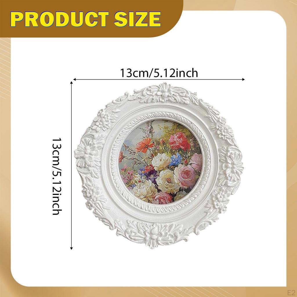 Vintage Oval Photo Frame,Ornate Resin Picture Frame,White Poster Card Holder Stand Decorative for