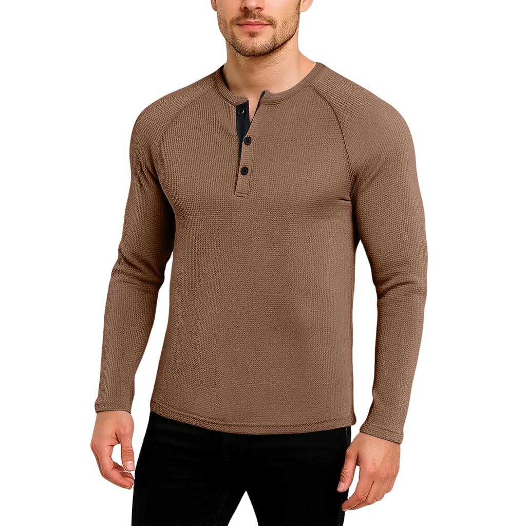 Men's Casual Solid Color Buckle Quick Dry Shoulder Long Sleeved