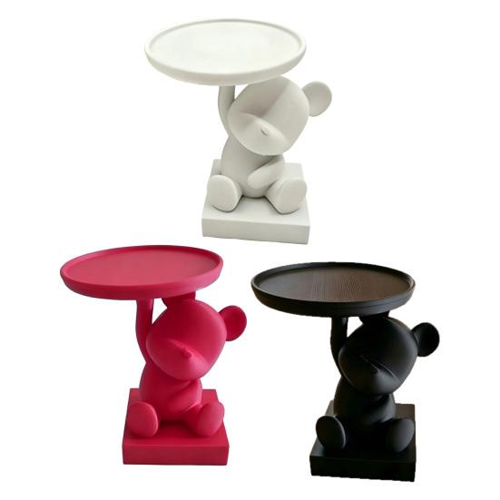 Bear Key Dish Bowl for Entryway Table 3D Printed Cute Bear Statue with Tray Cartoon Animal Figurine Candy Dish for Indoor Home Decor