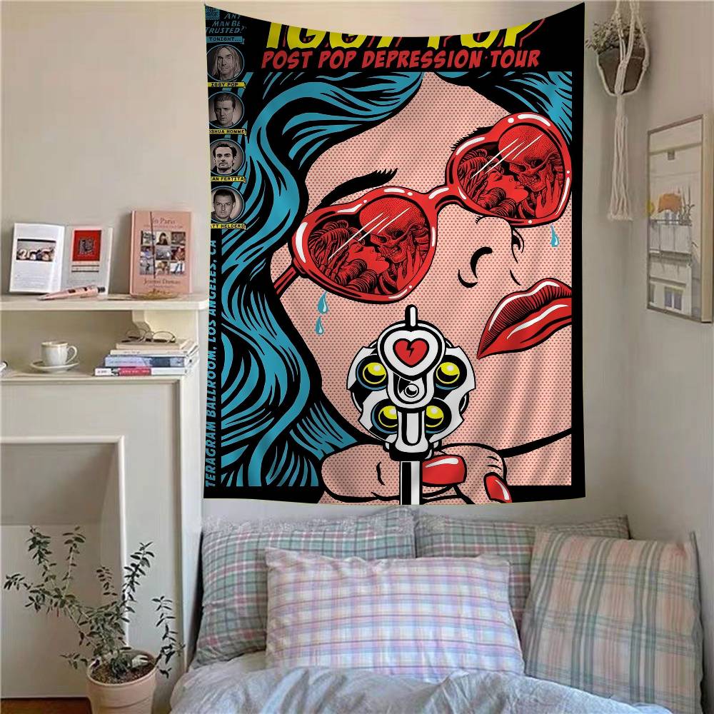 Iggy Pop Band Anime Tapestry Hippie Flower Wall Carpets Dorm Decor Cheap Hippie Wall Hanging