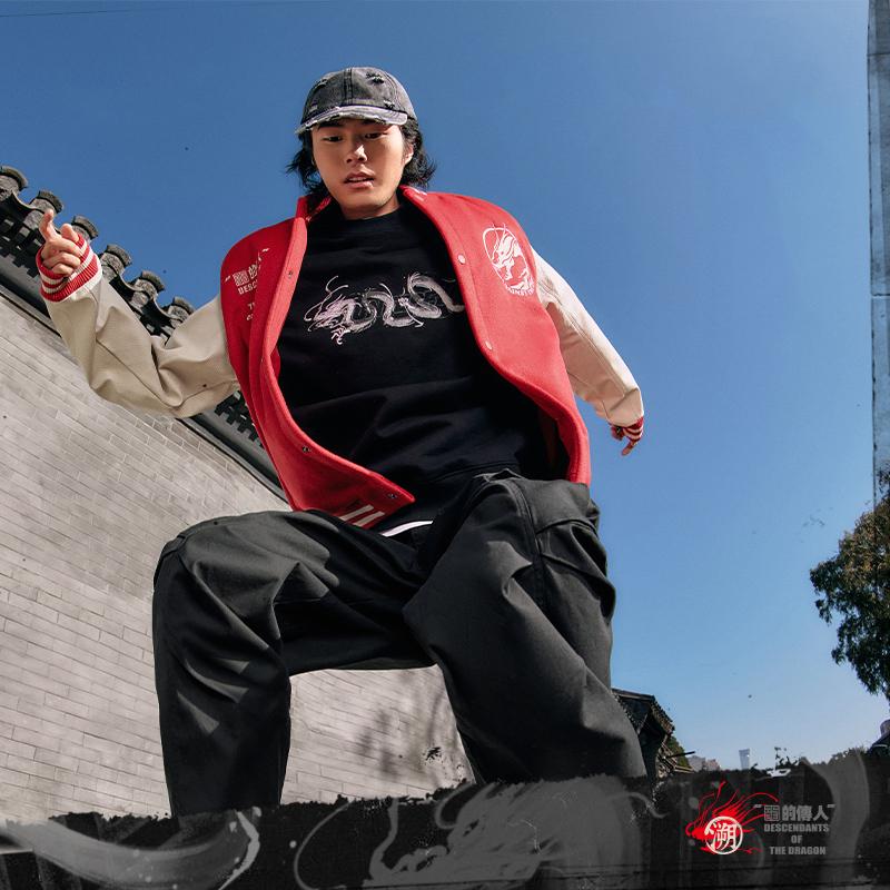 Li Ning CF Logo Letter Print Single-Breasted Loose Baseball Jacket Unisex Jackets Agate-Red AJDU253-2