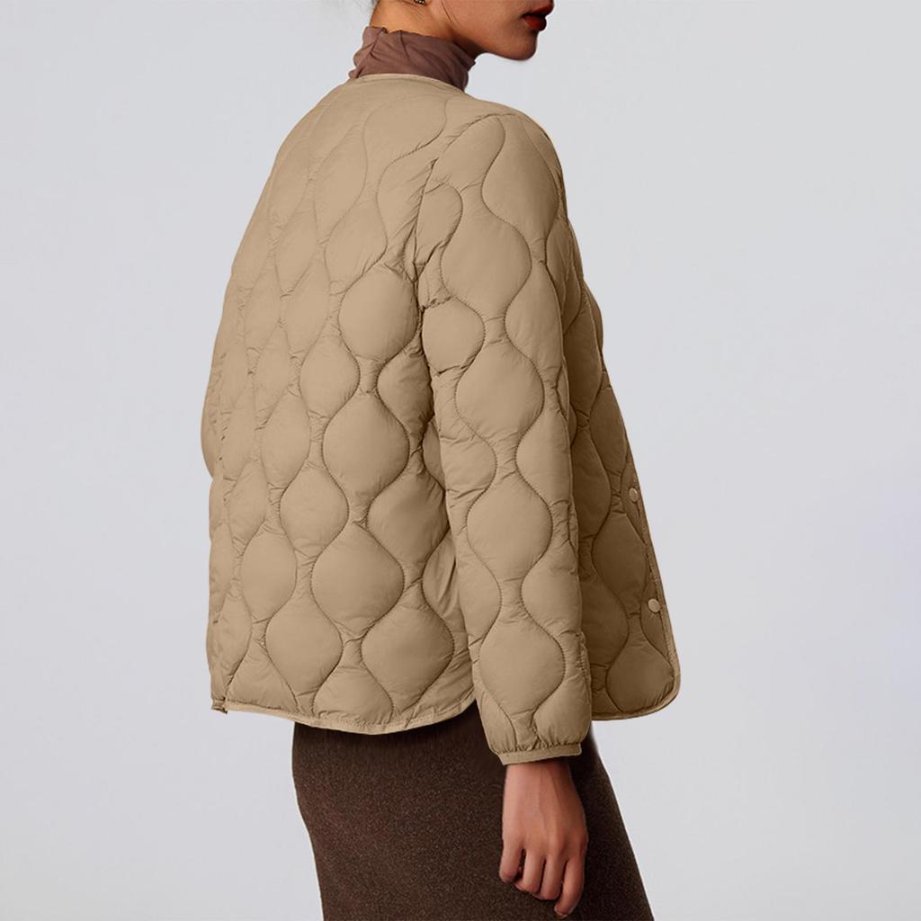Women's Solid-color Fashionable Lightweight Down Cotton-padded Jacket, Warm Collarless Coat
