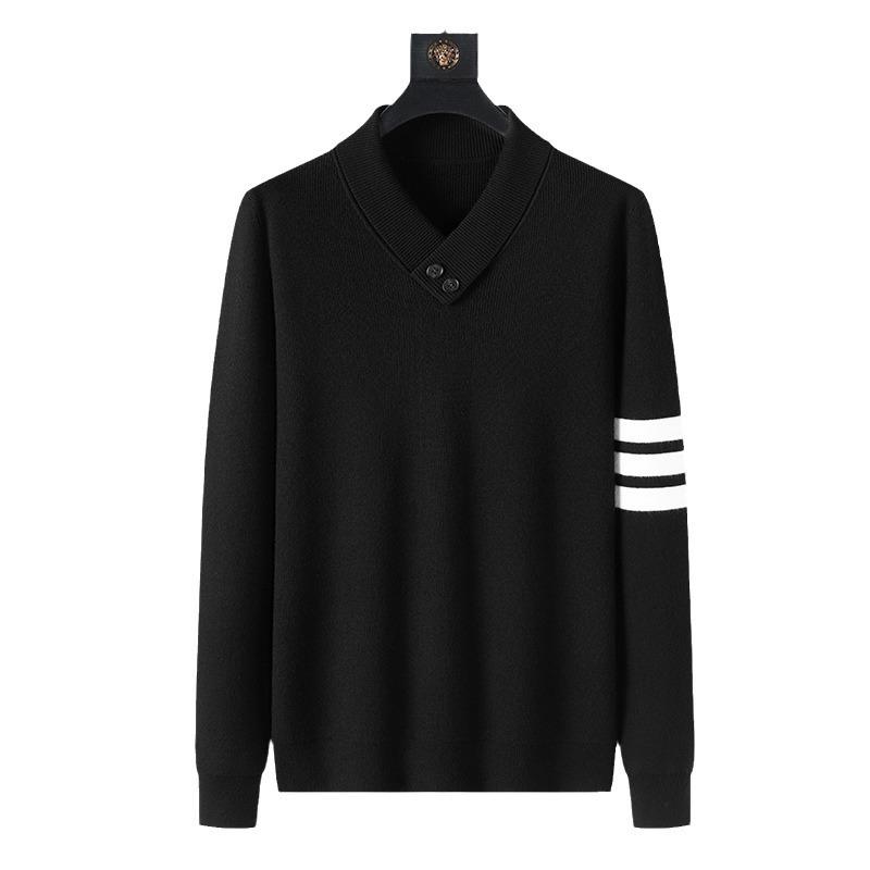 Spring Men'S Young And Middle-Aged V-Neck Long-Sleeved Casual Simple Fashion Soft And Comfortable Knitted Sweater