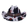 New Western Cowboy Hat Autumn and Winter Big Eaves Cow Pattern Woolen Tibetan Outdoor Jazz Hat Shade Top Hat
