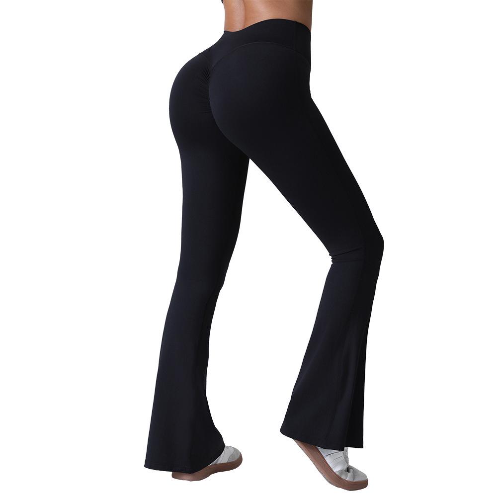 Women's High-Waist Peach Flared Yoga Pants - Quick-Dry, Hip-Lifting, Wide-Leg, Running Tights