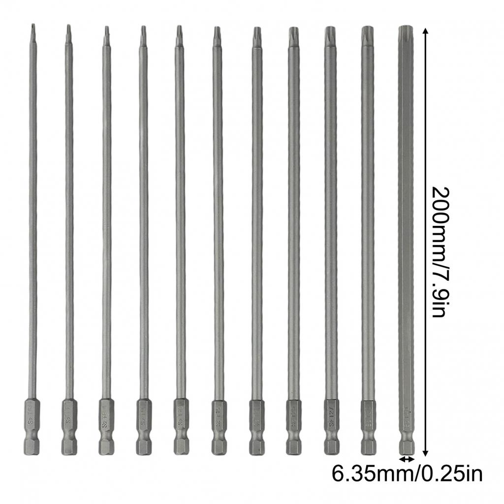 11pcs  for Torx Screwdriver Bit Magnetic With Hole Hex Shank for Electric Drill 200mm