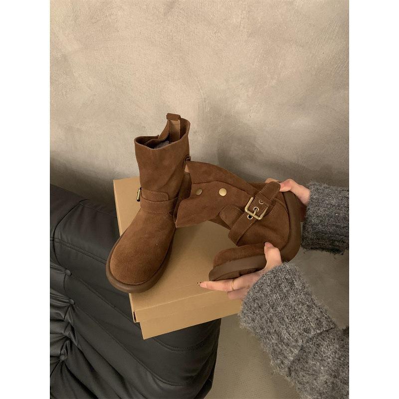 Retro Birkenstocks Kleine Stiefel 2025 Herbst und Winter Koreanische Weichsohlen Martin Stiefel Mittlere Stiefel Nackte Stiefel