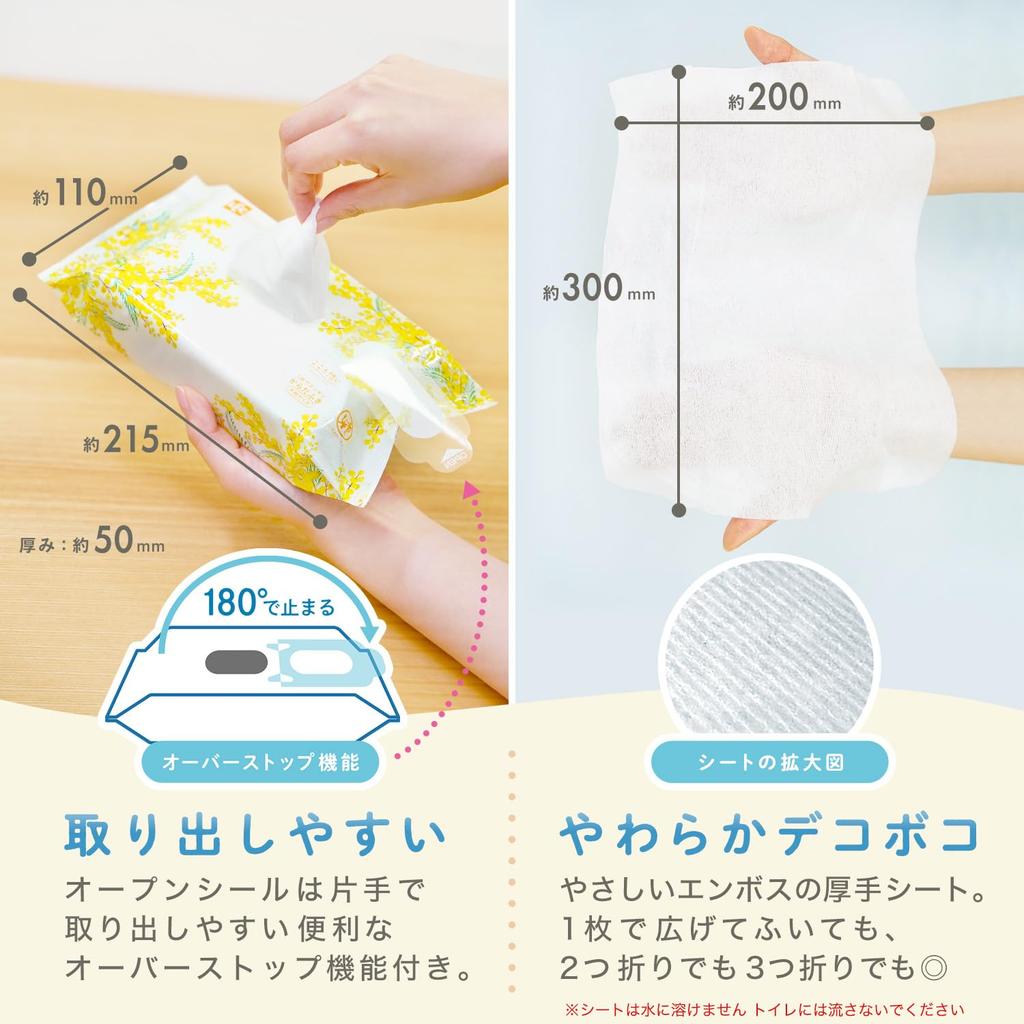 LEC Kokoro Omoi Body Wipes for Large Thick Type x 20 40 Sheets x 2 Packs Durable Sheets for Thorough Wiping Made in Japan Contains Aloe Extract