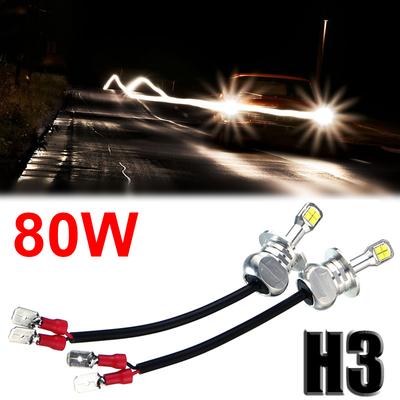 1Pair H3 80W 3000LM Car LED Headlight DRL Fog Tail Driving Lamp Bulb White