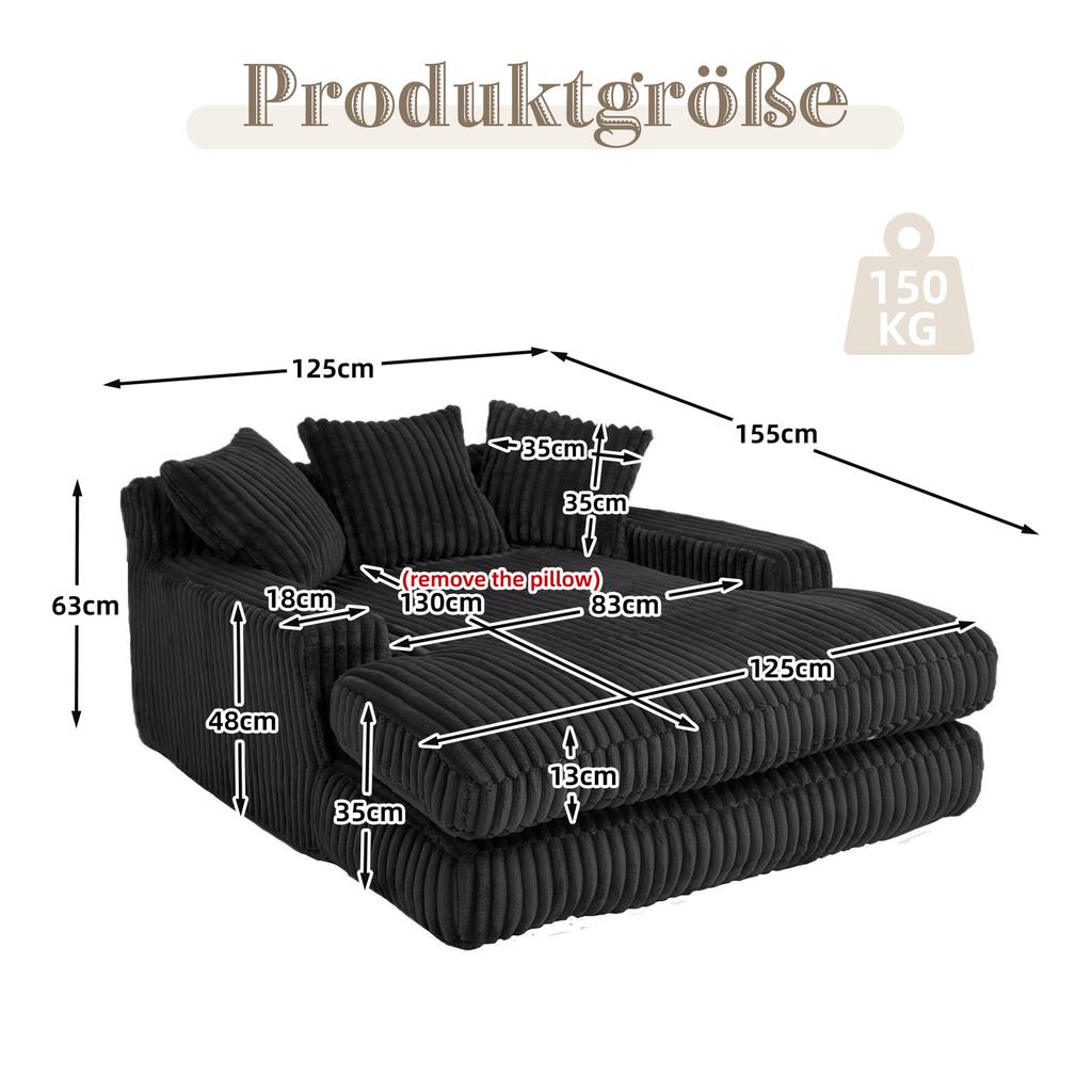 Modern Corduroy Sleeper Sofa Cloud Couch with 3 Soft Cushions, Comfortable Single-Seat Floor Sofa for Living Room Apartment Office (Black)
