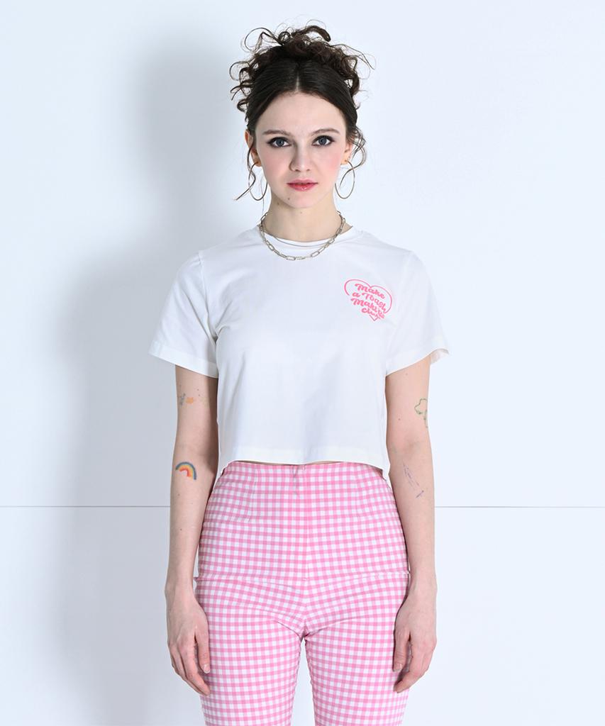 MAKE A TOAST Heart Point Crop T-Shirt Pink Mbcsto020Pk