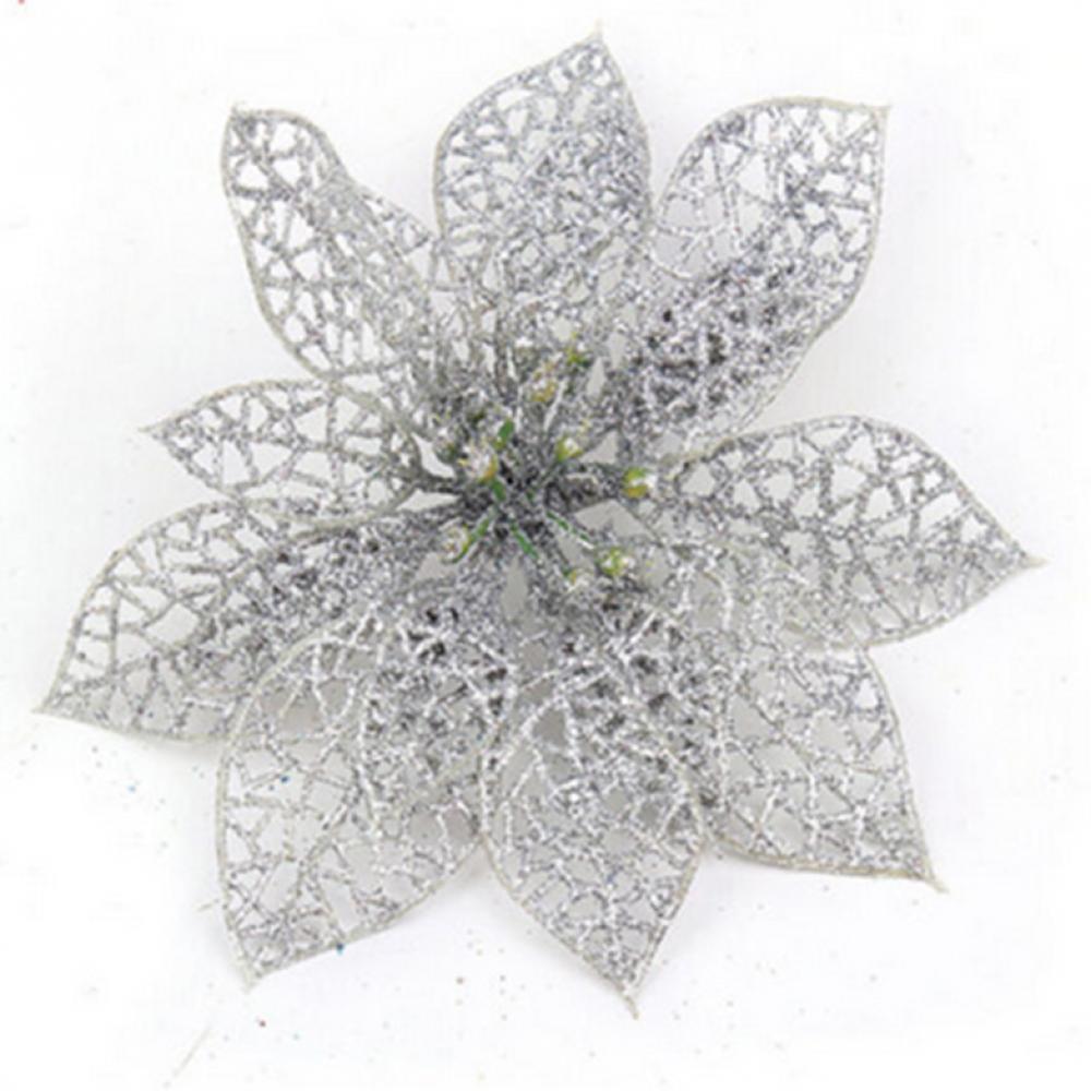 Xmas Tree Decoration Sticky Texture Glitter Fake Flower Christmas Gift 10cm For Home Decoration Garden Decor Christmas Party