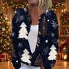 Women's Christmas Print Long Sleeve Knit Cardigan Button Front Sweater