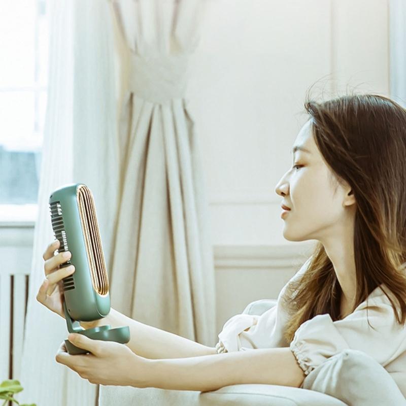 Double Leaf Cooling Fan 3 Speeds Adjustable Tower Table Fan Quiet Air Cooler Fan Portable Desk Fan USB Rechargeable