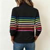 Damen Gestreiftes Reißverschluss-Vorderteil Reverskragen Langarm Sweatshirt Lässiger Pullover
