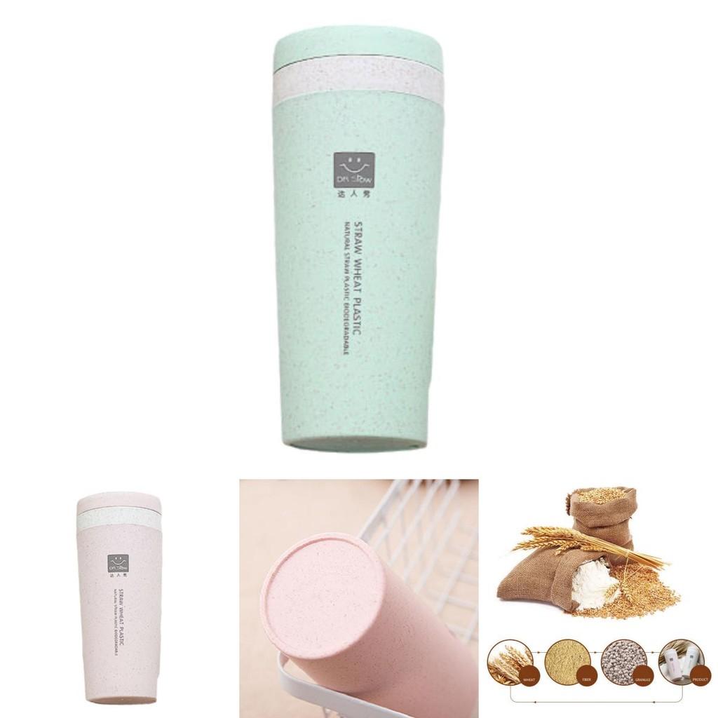 Eco-friendly Double Layer Wheat Straw Insulated Cup For Outdoor And Home Use With Lid