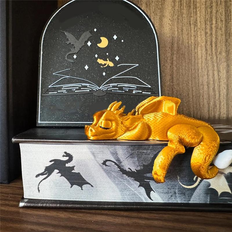 ABFS Dragon Bookends Sleeping Dragon Bookshelf Decor 3D Print Vintage Sleeping Dragon Bookshelf Figurine For Bookshelf