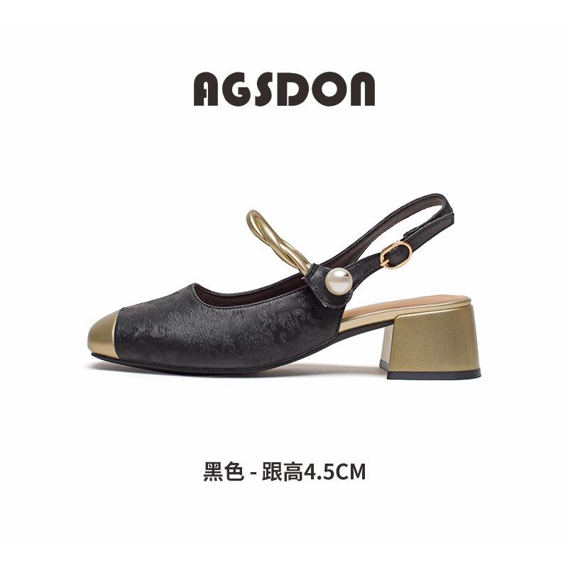 Augustine New Chinese Sandals Women's Summer New Bag Head Word with Thick Heel High Heels French Fashion Shoes