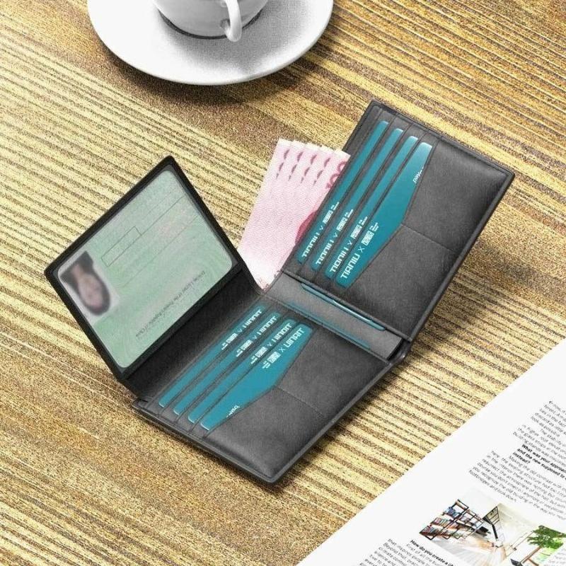 Men’s Slim Bifold Wallet PU Leather Short Wallet with ID Window Multi Card Holder Compact Business Wallet for Men