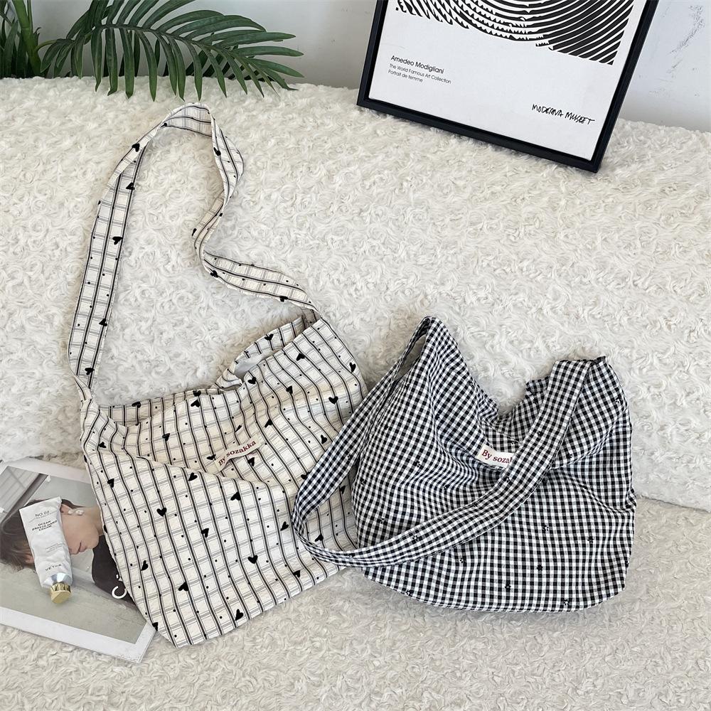 Simple and Lightweight Plaid Messenger Tote Bag New Versatile Shoulder Bag Summer Canvas Bag