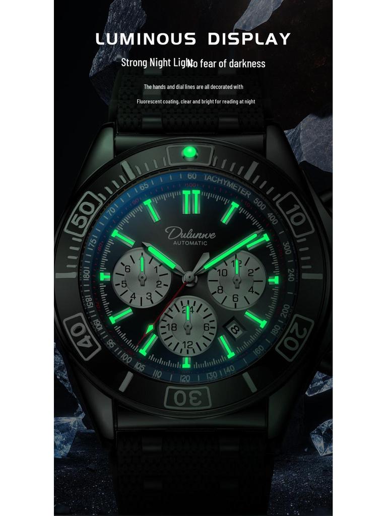 Durlunwei Men's 6-Hand Chronograph Mechanical Watch with Panda Dustproof Band