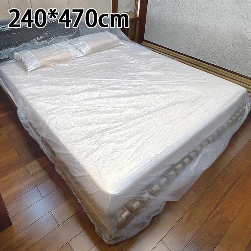 Transparent Disposable Bed Dust Cover Waterproof Thick Plastic Furniture Protection Easy Application Elastic Edges·