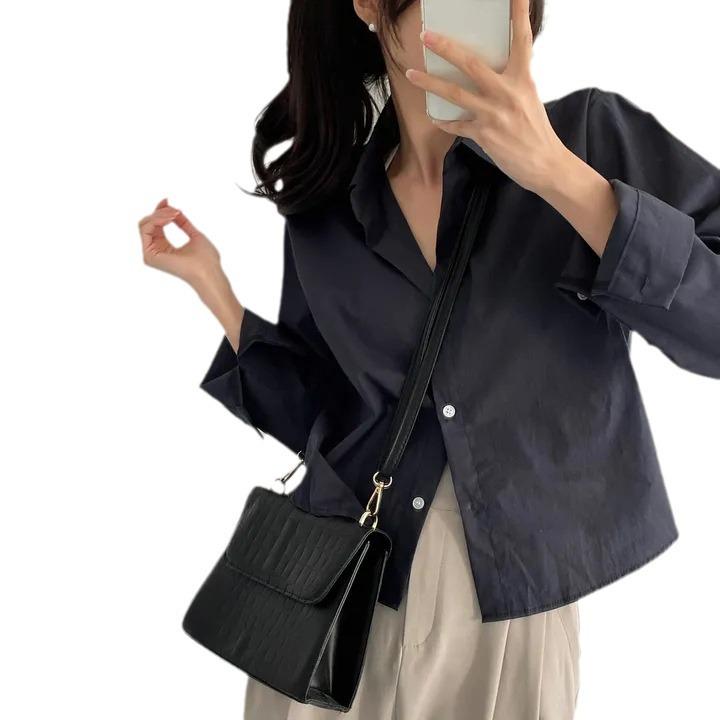 Spring 2025 Korean Chic Women's White Shirt: Loose-Fit Top for Petite Sizes