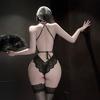 Sexy lingerie Sexy pure desire wind lace print Hollow onesie Slim open gear no-take-off clothing