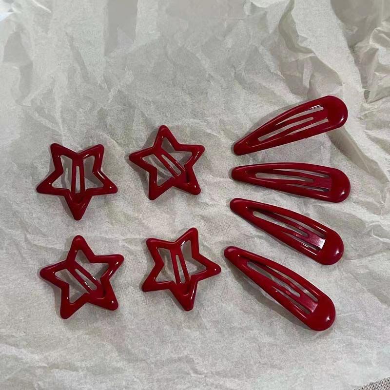 10Pcs Red Star Snap Clip for Girl Waterdrop Barrettes Black Hairpin Women Silver Hair Clip Accessories Kawaii BB Clip New Sweet