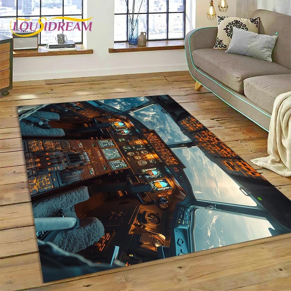Aircraft Control Cockpit Cabin Spacecraft Dashboard Carpet Rug for Bedroom Living Room Sofa Decoration,Kid Large Decor Floor Mat