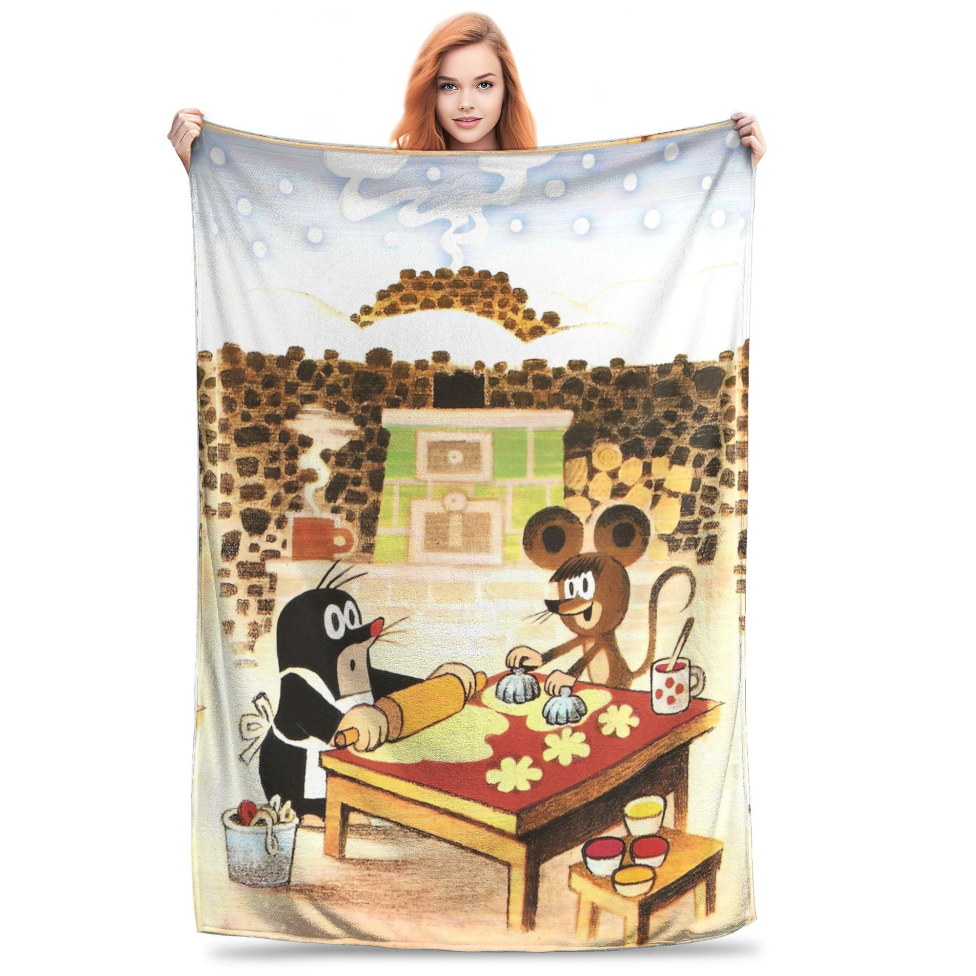Die kleine Maulwurf Decke Super Weiche Grafische Plüschdecke für Mädchen Jungen Wohnkultur Flanell Tagesdecke Bettbezug 75x90cm