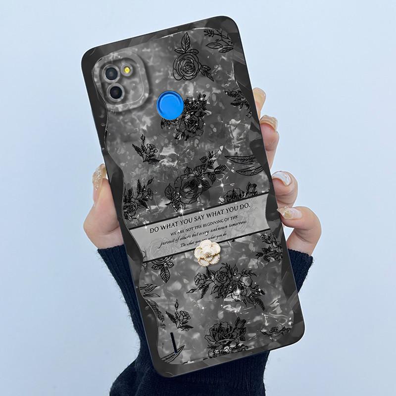 For Tecno Pop 4 Lte Case Liquid Silicone Fashion Simplicity Oil Painting Floral Back Cover For Techno Pop4 Air Phone Case BC1s
