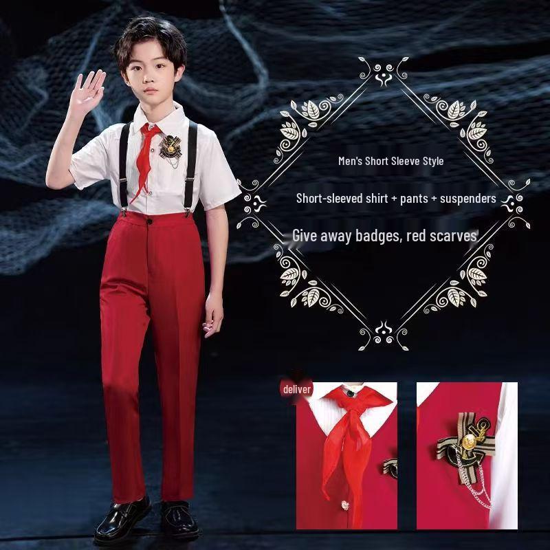 Children's Red Patriotic Costume for School Choirs and Performance - Boys & Girls Tuxedo