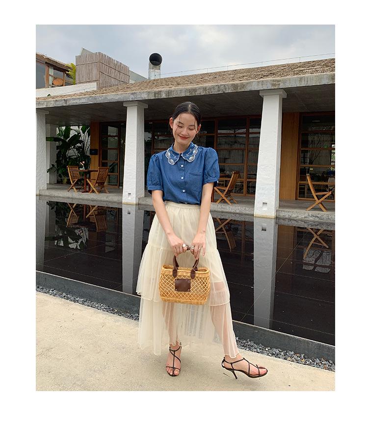 2025 Summer French Socialite Mesh Midi Skirt - Fashionable See-Through Design for Women