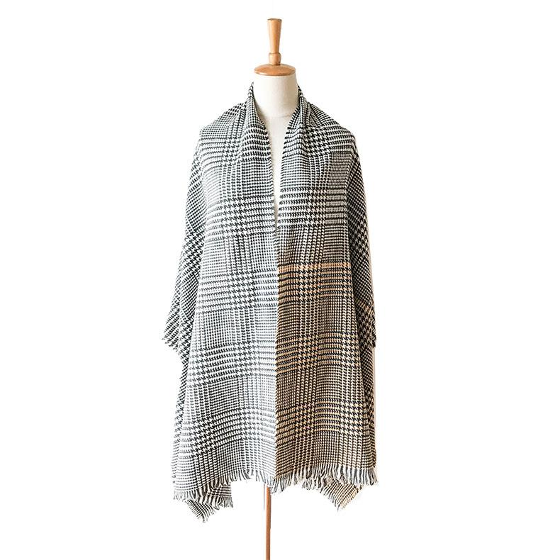 European and American autumn/winter new imitation cashmere gradient houndstooth scarf for women, acrylic tassel scarf, shawl, Tonglu factory 198*65+3cm жёлтый
