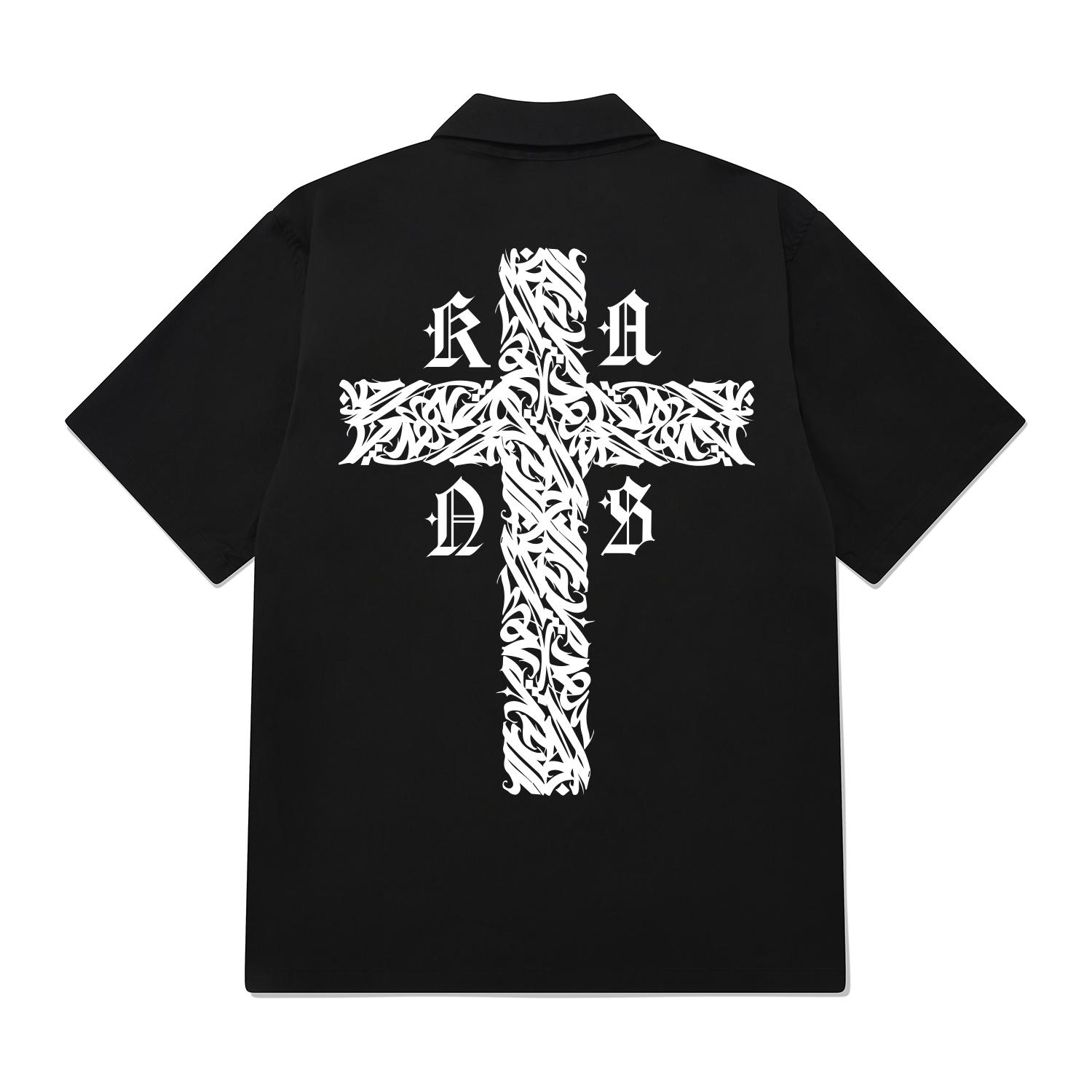 Khan 6312 Kysb0205 Celtic Cross Short Sleeve Shirt Black Black/L