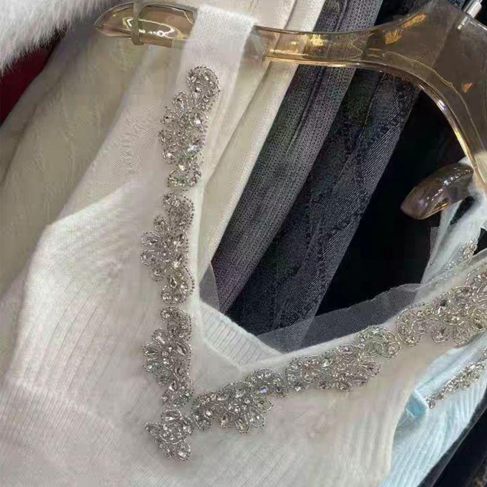 Bright Rhinestone V-shaped Collar Decoration Fabrics DIY Embellishments Hand Stitched Clothing Collar Patch Hand Beaded