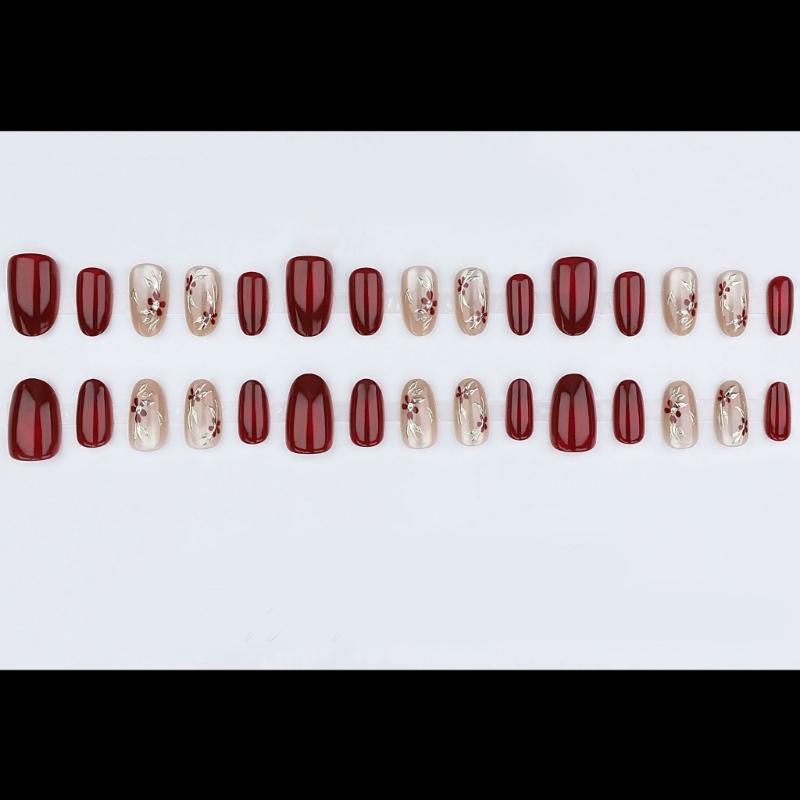 Certifikovaný bezpečný umělý nehet Vínově červený efekt kočičího oka Třpytivý umělý nehet Pohodlný pro uživatele s citlivou pokožkou