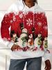 Ladies' Autumn&Winter Long Sleeved Christmas Party Hoodie 3D Christmas Snowman Rose Print Loose Pocket Drawstring Casual Hoodie