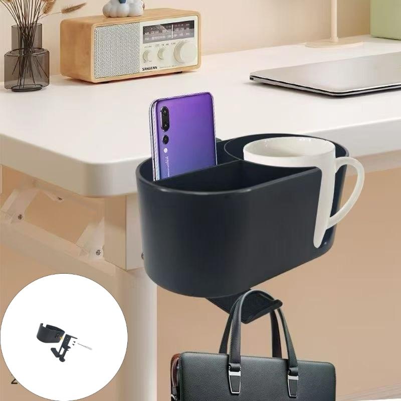 Space Saving Desktop Organiser Pen Container Desk Side Aluminum Alloy Cup Tray Headphone Stand For Desk Organization