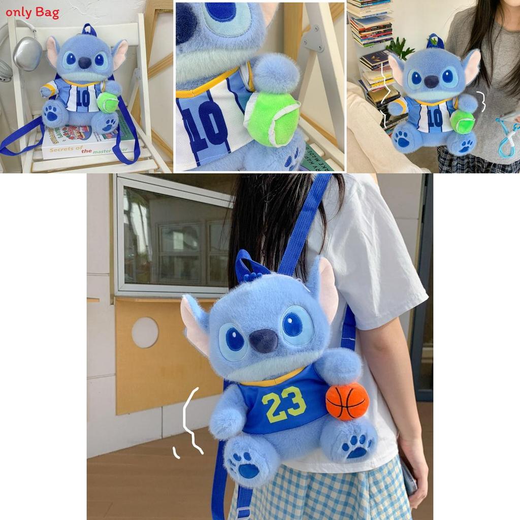 Cute Blue Stitch Basketball And Football Design Plush Backpack For Girls