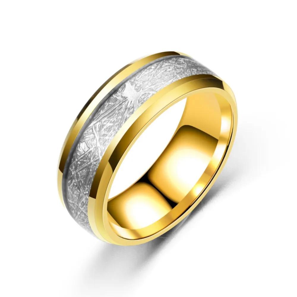 Men's 8MM Meteorite Stone Pattern Inlaid Silver Stainless Steel Ring - Engagement Wedding Band for Cocktail Party High
