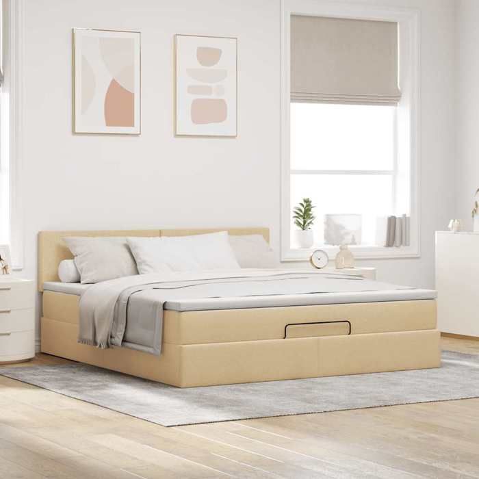 Maison Exclusive - Lit ottoman avec matelas et LED crème 180x200cm tissu