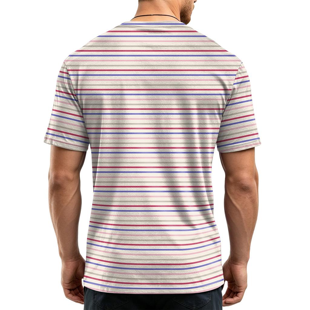 Men's Casual Quick-Dry Short Sleeve Shirt with Round Neck Lightweight Mesh and Striped Design