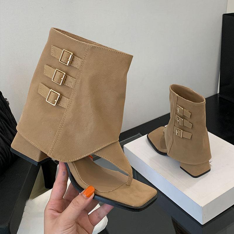Fashion Female Open Toe Footwear Slip On Women Sandals Ankle Boots With Heels Fashion Buckle Ladies Short Booties Shoes Flip Flops