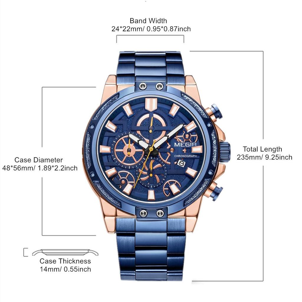 Megir Luxus Business Uhren für Herren Edelstahlarmband Quarz Casual Armbanduhr Wasserdicht Kalender Herren Chronograph 2108