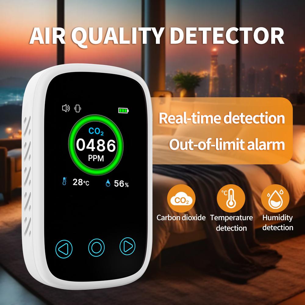 Mini CO2 Detector 3-in-1 Carbon Dioxide Meter Air Quality Tester 400-5000ppm CO2 Concentration Detector Real-time Control