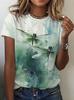 Trendy New Women's Printed Short Sleeve T-shirt with Dragonfly Pattern, Suitable for Everyday Wear