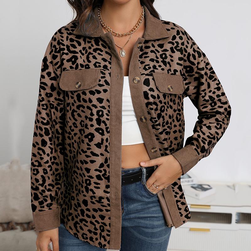 

Женская модная куртка с леопардовым принтом, пальто с воротником, длинным рукавом, на пуговицах, повседневное пальто с карманом, вельветовая мягкая удобная свободная осенняя зимняя куртка 2XL коричневый