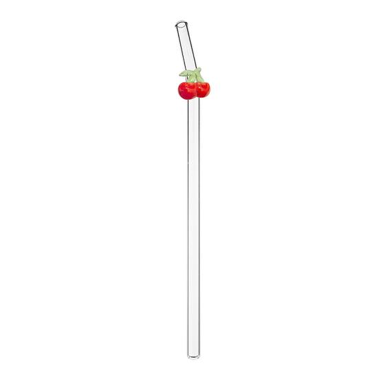 Fruit Shape Glass Straw with Lemon Strawberry Cherry Designs Reusable Drinking Straw for Juice Smoothies Soda BPA-Free Heat-Resistant Eco-Friendly